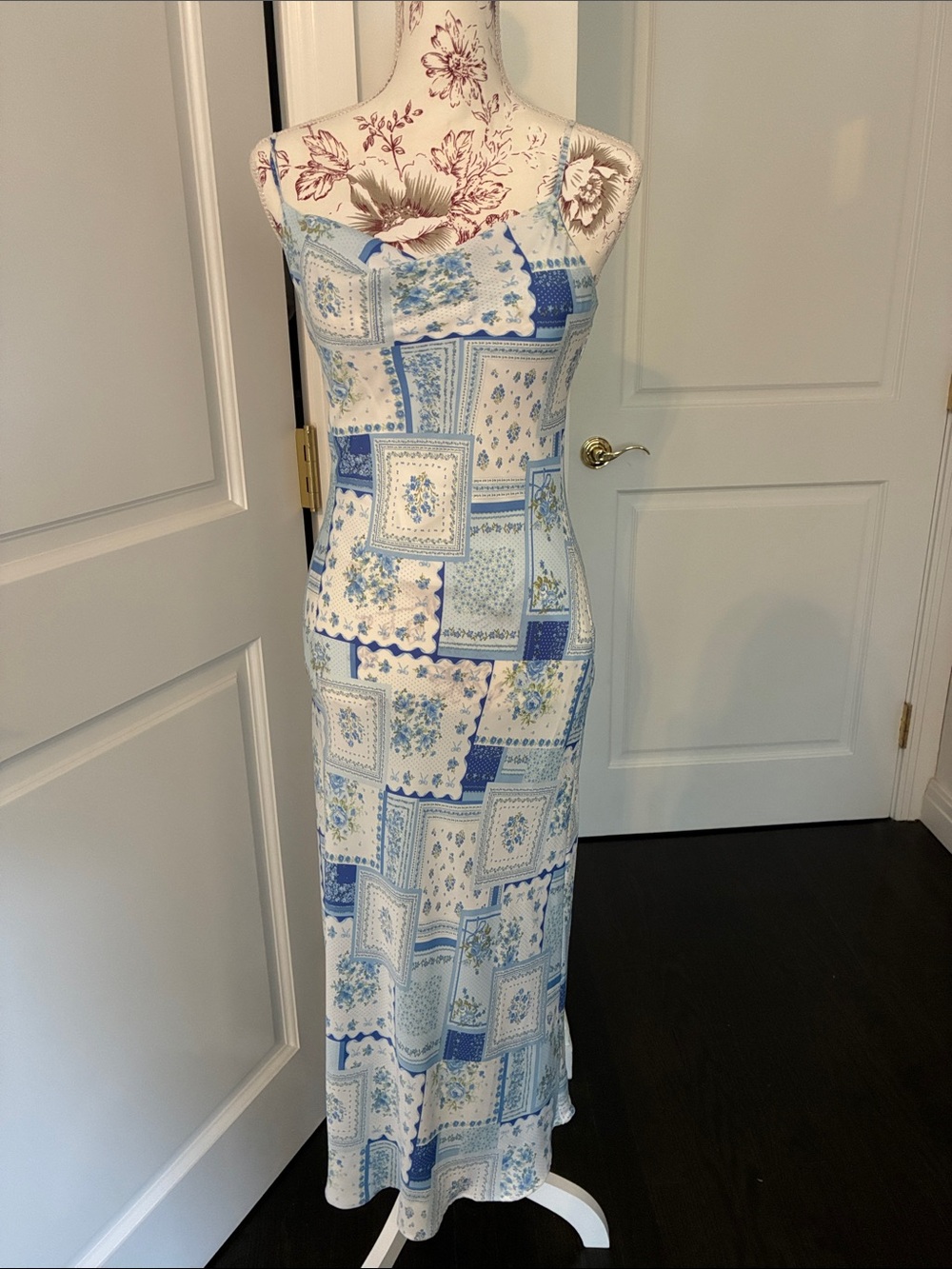 Altar'd State Blue and White Patchwork Maxi Dress